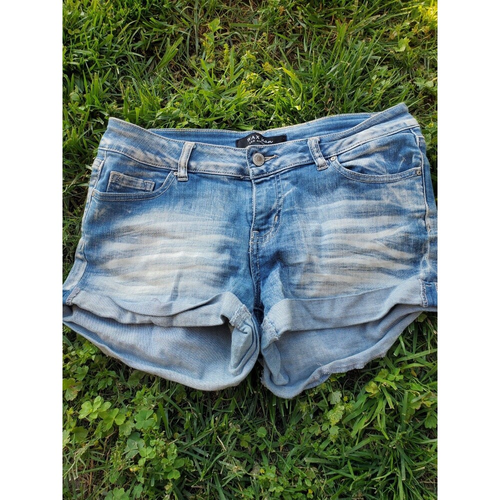 Wax Jean Size M Women Denim Jean Shorts Mid Rise Cuff Stretch Blue Denim